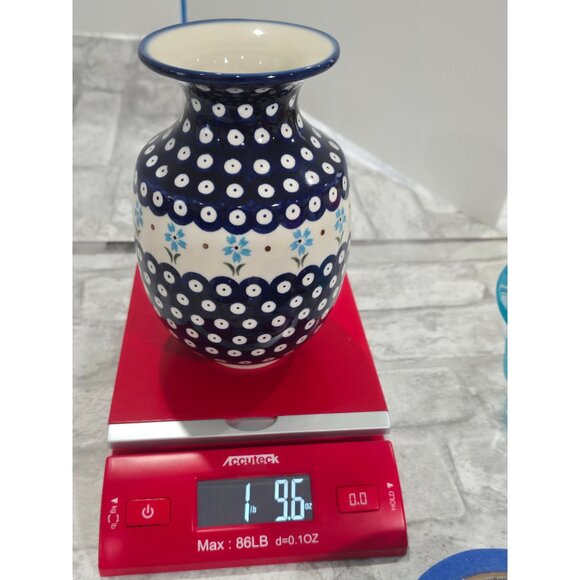 Boleslawiec Handmade Blue Eyed Peacock Pitcher Vase 7" Floral Cobalt - Picture 10 of 10